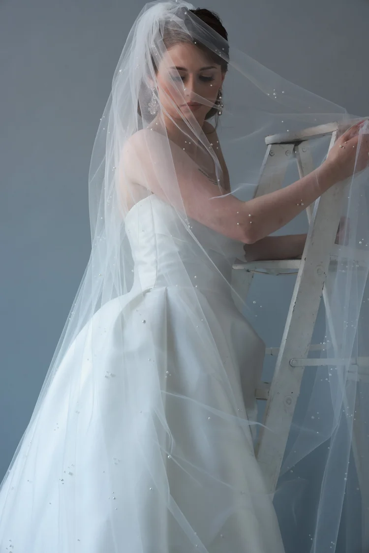 Iced Stardust pearl scatter bridal cathedral veil by Justine M